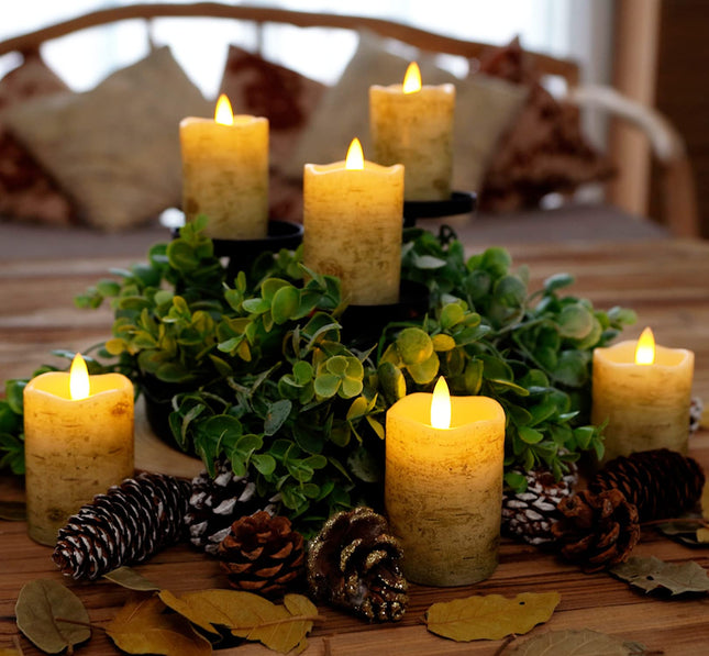 Homemory Flameless Votive Candles with Timer Remote, 2" x 3" Birch Bark Real Wax, Realistic Black Wick Battery Operated Candles, 6 Pack for Wedding, Party and Holiday Decoration