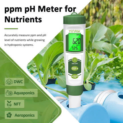 YINMIK pH EC Meter for Water Hydroponics, Digital PPM Meter for Nutrients | Measure pH PPM Conductivity Temperature of Hydroponic Base Water and Nutrients, EC pH TDS Meter for Water, Aquarium, Pool