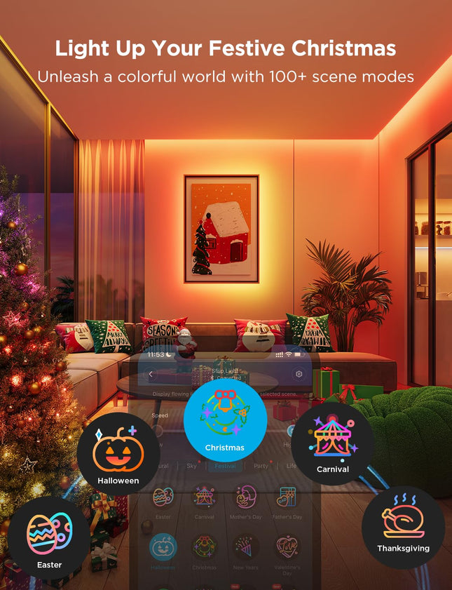 Govee RGBIC Strip Light 2 Pro with Matter, 16.4ft Smart LED Strip Lights Work with Alexa and Google Assistant, DIY Color Changing Light Strip, LED Lights for Bedroom, Cabinet, Party, Christmas Decor