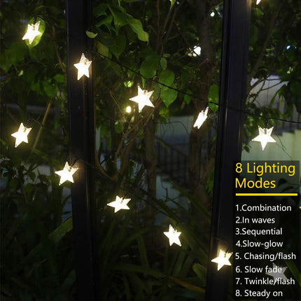 Christmas Decorations Outdoor Solar Star String Lights, 50LED 23ft Solar Powered Christmas Fairy Lights, 8 Modes Waterproof Solar Christmas Lights for Outside Garden Patio Yard Christmas Tree Decor