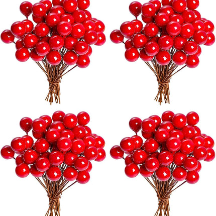 Lystaii 200pcs Artificial Holly Berries Mini 10 mm Christmas Fake Berries with Wire Stems Artificial Berry Fake Berry Stems Picks for Christmas Tree Decorations Wreath Craft Wedding Party Decor (Red)