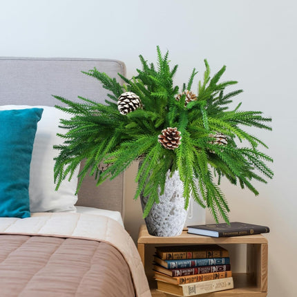 Christmas Norfolk Pine Branches, 8Pcs Christmas Greenary Stems, Real Touch Norfolk Pine Stems with 6Pcs Pine Cones Picks for Christmas Wreath Garland Home Decor (8)