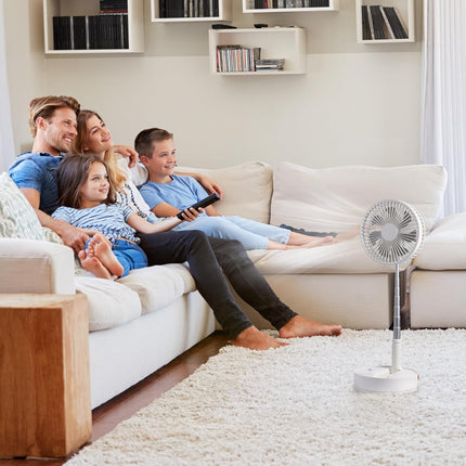 8 Inch Foldable Oscillating Standing Fan With Remote Control, 4 Speed Adjustable Portable Desk Quiet Fan, 7200Mah Rechargeable