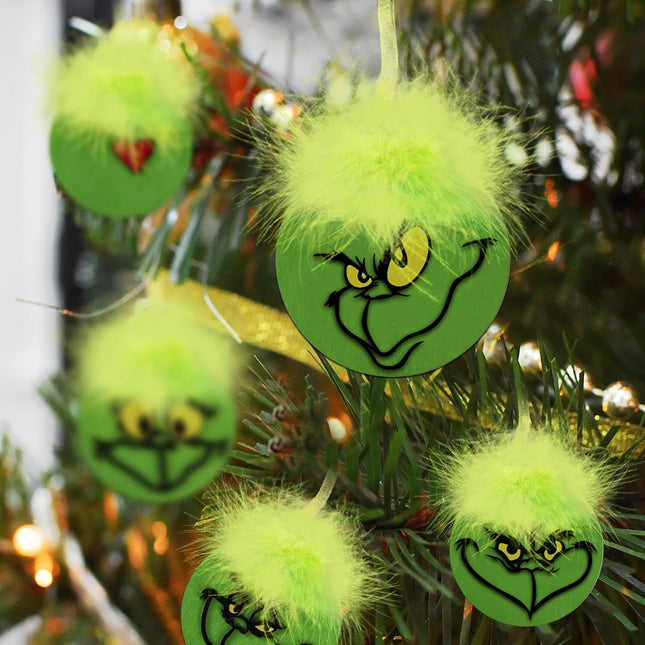 Christmas Tree Decorations Indoor, 12pcs Christmas Ornaments for Tree Green Gnome Monster Pendants, 3" Wooden Round Hanging Ornaments Decorations for Xmas Tree Holiday Party Home Office Decor Inside