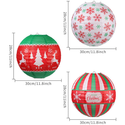 6 Pieces Christmas Hanging Paper Lanterns Set, Red Green White Christmas Party Lanterns, Round Hanging Lamps Christmas Paper Lanterns Decoration for Christmas Party Home Decoration Supplies Props