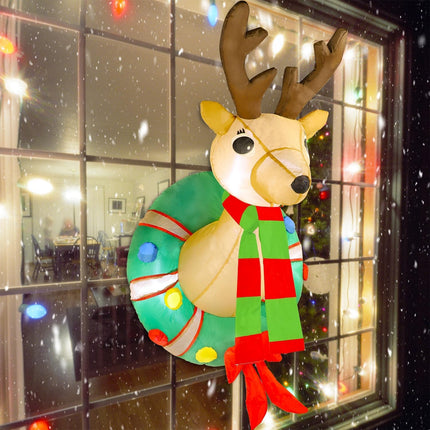 Juegoal 4 FT Christmas Inflatable Rudolph Wreath, Lighted Blow Up Reindeer with Built in LED Lights, Indoor/Outdoor Xmas Holiday Decor, Light Up Front Door Window Lawn Yard Garden Decorations