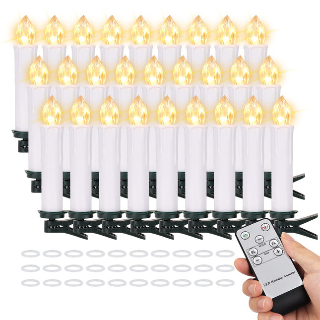 POWER 30PCS Flameless LED Taper Candles Battery Operated Christmas Tree Candle Lights With Remote Timer, Flickering Flame Mini Clip on Candles For Christmas Trees Garden Parties Home Decor (White)