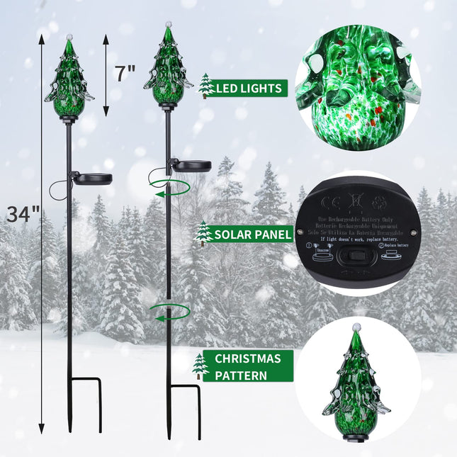 Afirst Solar Outdoor Lights Decorative - Santa Tree Decorative Lights Outdoor Glass Waterproof Yard Stakes for Patio Lawn Pathway Walkway Xmas Holiday Decorations 2 Pack