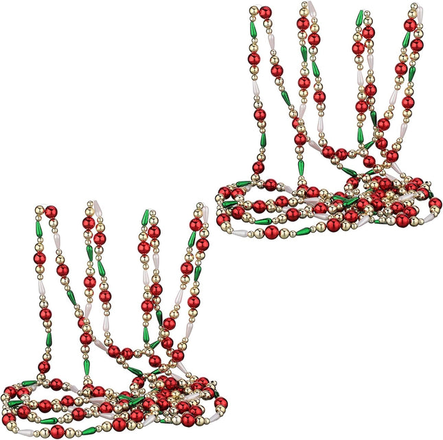 2 Pcs 6.5 Feet Christmas Garland Christmas Bead Garland Plastic Bead Christmas Tree Decor Beaded Garland for Xmas Party Supplies Holiday Favors Farmhouse Wall Staircase Fireplace Hanging Ornaments