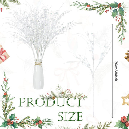 12 Pieces 28 Inch Christmas Artificial Stem Glitter Berry Christmas Tree Picks Decorations Glittery Twigs Large Glittery Xmas Picks Branches for Christmas Tree Wreath Crafts Holiday Wedding Party