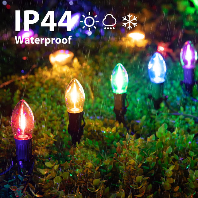 C9 Christmas Lights Outdoor, 2 Packs Total 51.4 Ft Christmas Pathway Lights with 40 LED Bulbs and Stakes, Outdoor Christmas Decorations Yard Walkway Sidewalk Holiday, Multicolor