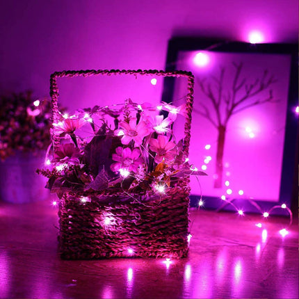 RUICHEN Twinkle String Lights Plug in, Dimmable 33Ft 100 LED Fairy Lights with Remote, Waterproof Silver Wire Firefly Lights for Christmas Easter Valentines Day Wedding Party Bedroom Patio (Pink)