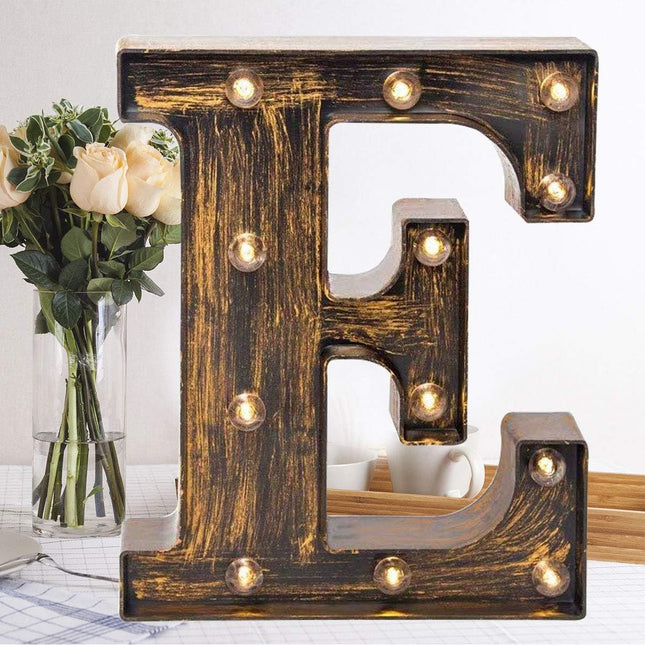 OYCBUZO Golden Black Led Marquee Letter - Industrial, Vintage Style Light Up Alphabet Letter Sign for Cafe Wedding Birthday Party Christmas Lamp Home Bar Initials Decor - E