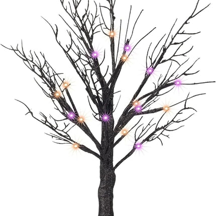 Dazzle Bright 20 Inch Orange & Purple Lighted Halloween Birches Tree Decor, 24 LED Battery Operated Halloween Decorations Artificial Black Spooky Tree with Timer for Indoor Home Holiday Xmas Party