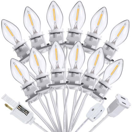 Meonum 1 Pack Christmas Village House Accessories Cord Light Bulbs, C7 Halloween Blow Mold Pumpkin Light with Switch Replacement Compatible with Dept 56 Christmas Holiday Craft Project Decor (12 LED)