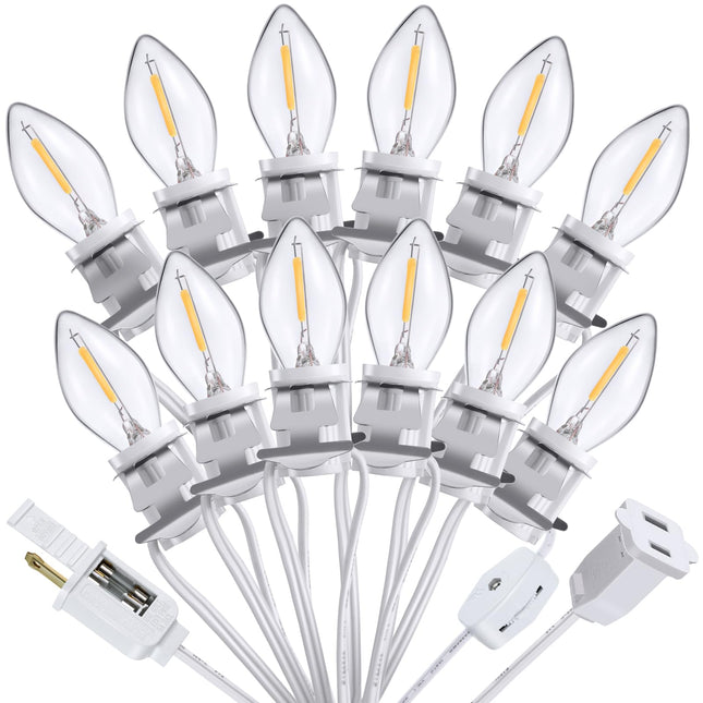 Meonum 1 Pack Christmas Village House Accessories Cord Light Bulbs, C7 Halloween Blow Mold Pumpkin Light with Switch Replacement Compatible with Dept 56 Christmas Holiday Craft Project Decor (12 LED)