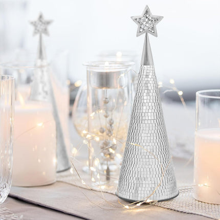Silver Glass Trees Set of 6, 17" 15" 13" Small Tabletop Christmas Tree Handmade Disco Decor for Xmas Table Party Centerpiece Decoration