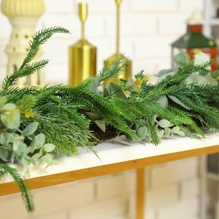 Jutom 1 Pack Christmas Norfolk Pine Garland 7.3ft Artificial Cypress Cedar Pine Needles Greenery Seasonal Garland for Winter Holiday Indoor Outdoor Decor (Cypress Branches Style)