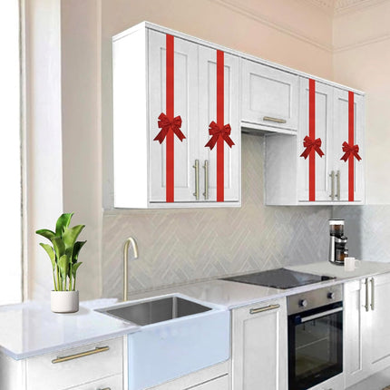 4 PCS Cabinet Door Festive Ribbons and Bows Decoration Holidays, Red