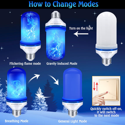 CPPSLEE LED Flame Light Bulbs, 4 Modes Flickering Light Bulbs, E26 Base Fire Flame Bulb, Christmas Decorations Outdoor Indoor, Christmas Light Bulbs (Blue, 4 Pack)