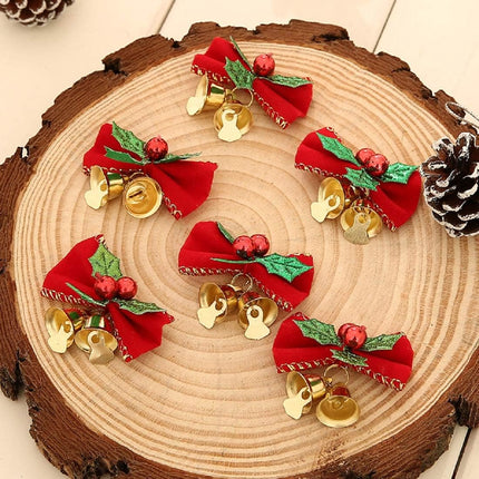 16 Pack Christmas Bow with Bells Xmas Mini Bowknot Craft Ornament Christmas Tree Hanging Decor