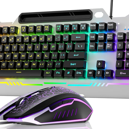 AULA Gaming Keyboard, 104 Keys Gaming Keyboard and Mouse Combo with Rainbow Backlit Quiet Computer Keyboard, All-Metal Panel, Waterproof Light Up PC Keyboard, USB Wired Keyboard for MAC Xbox PC Gamers