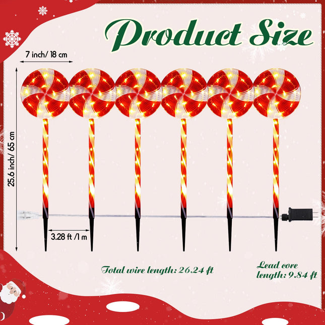 Ganeen 12 Pack Christmas Pathway Markers Lights Christmas Lollipop Lights Outdoor 27.6” Christmas Candy Pathway Decorations with 8 Lighting Modes String Lights Plugin for Holiday(Red)