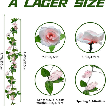5Pcs39FT Pink Flower Garland, Artificial Indoor/Outoor Flower Garland with Green Leaf, Rose Garland Decorations for Proposal Anniversary Wedding Birthday Party Arc Christmas Wall Backdrop