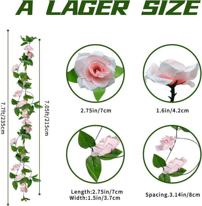 5Pcs39FT Pink Flower Garland, Artificial Indoor/Outoor Flower Garland with Green Leaf, Rose Garland Decorations for Proposal Anniversary Wedding Birthday Party Arc Christmas Wall Backdrop