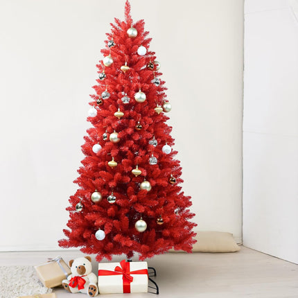 Kadunmina 4ft Artificial Red Christmas Tree Full Real Halloween Xmas Tree Premium Hinged Spruce Red Xmas Tree with 440 Branch Tips Easy to Assemble, Decoration for Indoor and Outdoor