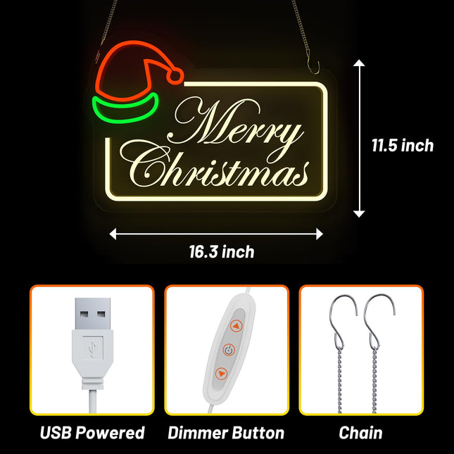 Merry Christmas Neon Sign: Dimmable LED Neon Lights for Wall Decor - Ideal Ambient Lighting Holiday Decorations for Home Kids Room