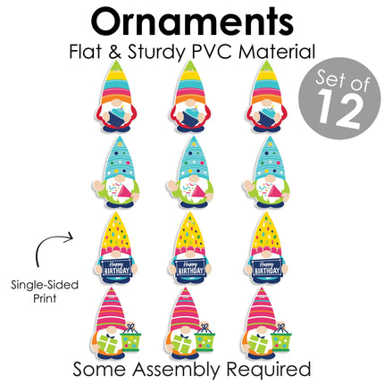 Big Dot of Happiness Gnome Birthday - Happy Birthday Decorations - Tree Ornaments - Set of 12
