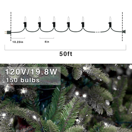 150 LED Cool White Christmas String Lights, 50 FT Green Wire, UL Connectable, Xmas Lights Outdoor or Indoor (Cool White)
