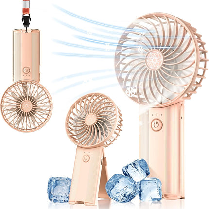 Portable Handheld Fan Pink,15H Max Cooling Time,Rechargeable Small Personal Fan,4 Speeds Battery Operated Fan,Women,Men'S Travel