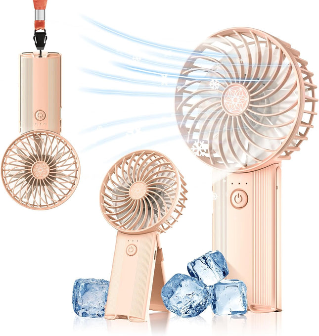 Portable Handheld Fan Pink,15H Max Cooling Time,Rechargeable Small Personal Fan,4 Speeds Battery Operated Fan,Women,Men'S Travel
