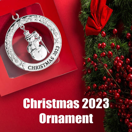 Klikel Christmas Ornament - Shiny Silver Christmas Ornament Wreath with Snowman - Dated Christmas Ornament - Ornament for Christmas Tree - Snowman Ornament for Holidays