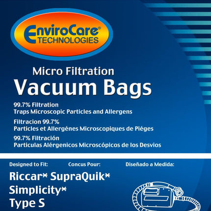 Envirocare Micro Filtration Vacuum Cleaner Dust Bags Made To Fit Riccar Supraquik And Simplicity Type S And Fastvac 6 Pack