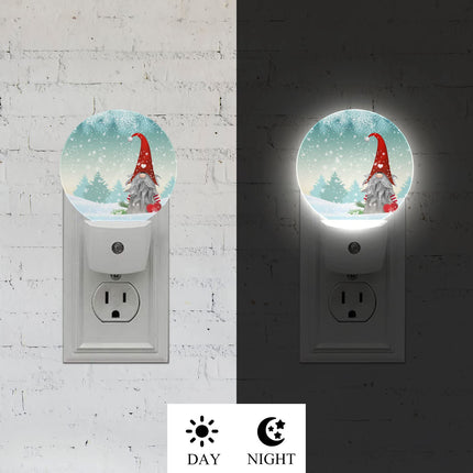 Axayaz Christmas Gnome LED Night Light Winter Snow Mistletoe Tree Snowflake Dusk to Dawn Round Lamp Auto Sensor for Bathroom Hallway Living Room