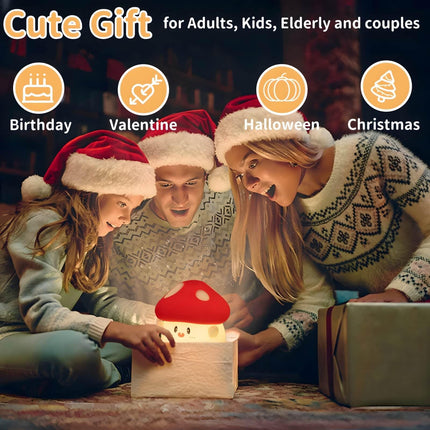 Mushroom Silicone Lamp, Cute Hug Mushroom Night Light with Timer, Squishy Dimmable Light for Baby Nursery, Rechargeable LED Portable Touch Nightlight, Kawaii Room Desk Decor, Christmas s