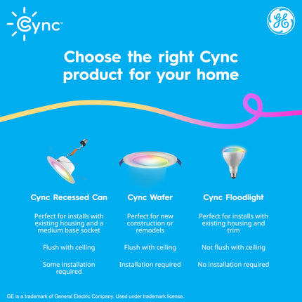 Cync GE Reveal HD+ Smart LED Recessed Downlight Fixture, Color Changing LED Light, Works with Alexa and Google Home, Matter Compatible, Ceiling Light Fixture, Great Christmas s, 6 Inch (3 Pack)