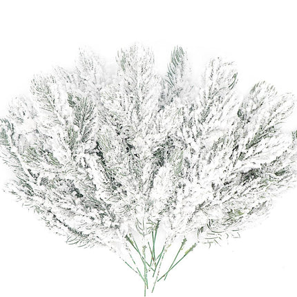 12Pcs Snowy Artificial Pine Needles Branches Twigs 10.6" Fake Frosted Pine Picks Greenery Stems Christmas Pine Tree Picks Winter Fir Pine Sprays Sprigs for Crafts Wreaths Garlands Holiday Decor