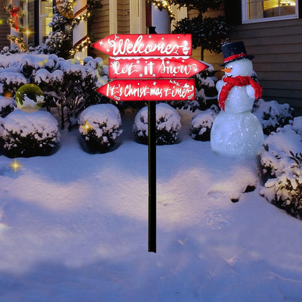 Solar Christmas Welcome Yard Sign Lights Decoration, 39" Large Waterproof Xmas Solar Pathway Lights with 24 LED Lights Christmas Time Light Up Sign Outdoor for Front Door Lawn Patio Garden Decor