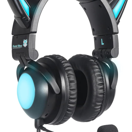 New Edition Wireless Cat Ear Headphones (12 Color Changing) 3.5mm Jack, Bluetooth&Wired Connection (Black)
