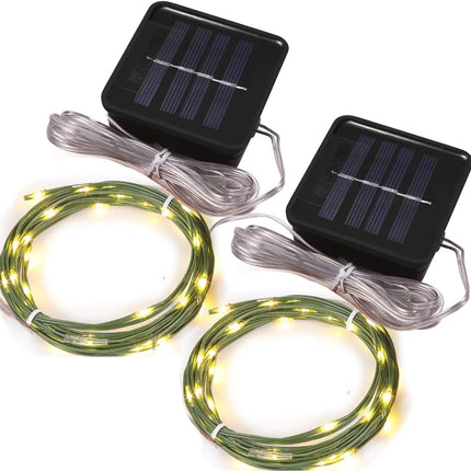 Short Mini Garden Lights Solar Powered Waterproof Fairy Lights Outdoor Garden String, Green Wire, Warm White,5m 50LEDs,2 Pack