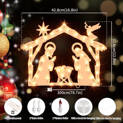 Lighted Nativity Christmas Window Decoration - Silhouette Lights for Home, Party, Patio, Lawn, Garden