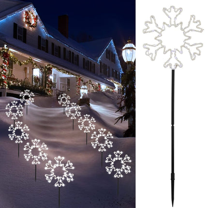 Snowflakes Christmas Pathway Lights Outdoor, 10 Large Snowflakes Christmas Decorations Outdoor Yard, Pathway Marker Stake Lights for Patio Ground Path Sidewalk Walkway Driveway