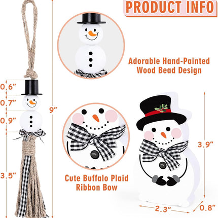 Snowman Wooden Book Stack Decor Set of 5 Christmas Tiered Tray Decor Winter Holiday Mini Book Bundle with Beaded Garland Let it Snow Hello Winter for Shelf Sitter Mantle Table Centerpieces