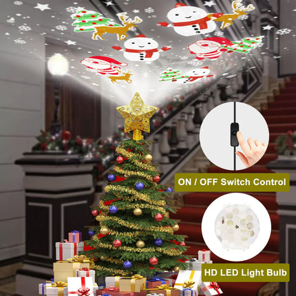 Christmas Tree Topper Projector, Star Tree Topper Built-in LED Projection Light,Christmas Tree Decoration for Indoor Courtyard Christmas Year Holiday Party