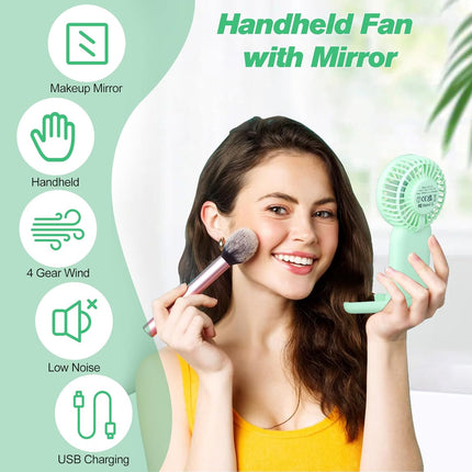 Mini Handheld Mirror Fan, Portable Fan Small Personal Fan Usb Charger, 4 Speed Adjustable Hand Fan With Mirror, Makeup Eyelash