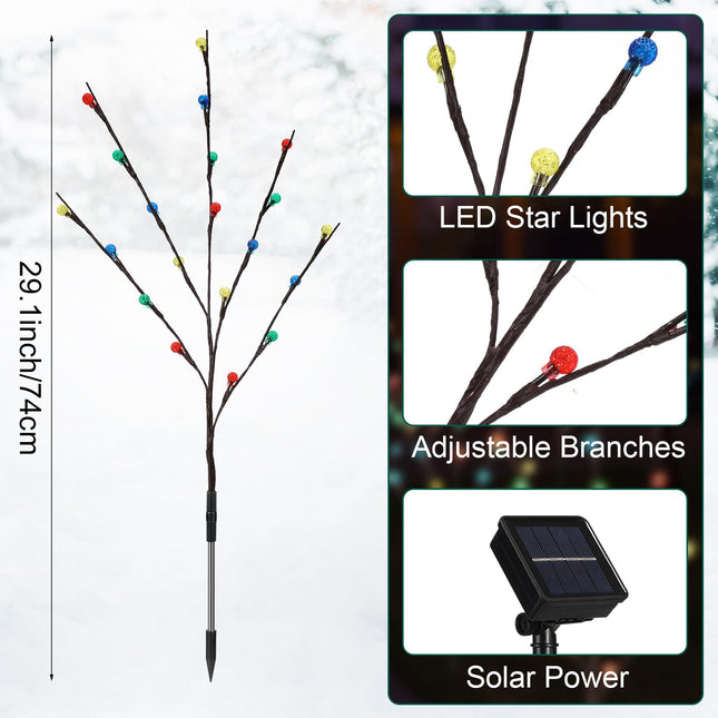 Retisee 2 Sets 8 Pcs Garden Christmas Solar Lights LED Twig Stake Lights Outdoor Decor Solar Firefly Christmas Tree Lights Outdoor 160 LED C6 Christmas Fairy Lights for Lawn Pathway Xmas Yard Stake